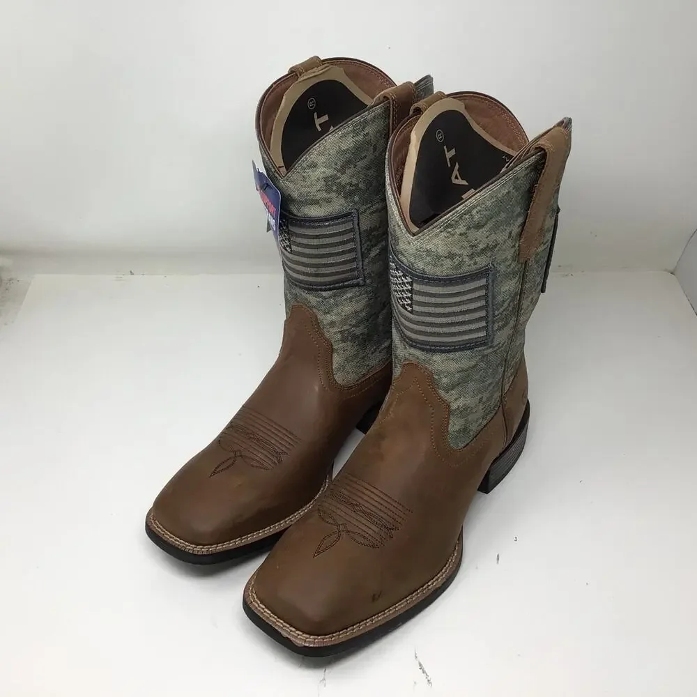 Ariat Mens Sport Patriot Western Boot Size 9.5 Distressed Brown Camo Gently Used